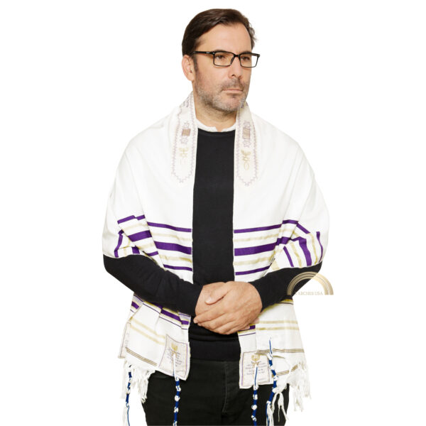 Yeshua Light of The World Prayer Shawl, Tallit Purple Color with Matching Bag – Purple/Gold - Image 8