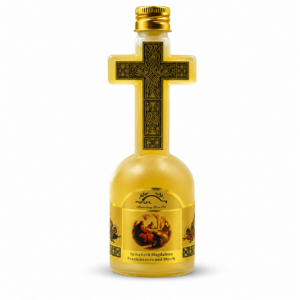 Cross-shaped bottle filled with Frankincense, Myrrh and Spikenard Anointing Oil, 120ml Holy Land inspired prayer oil for worship, blessings and Christian gifts