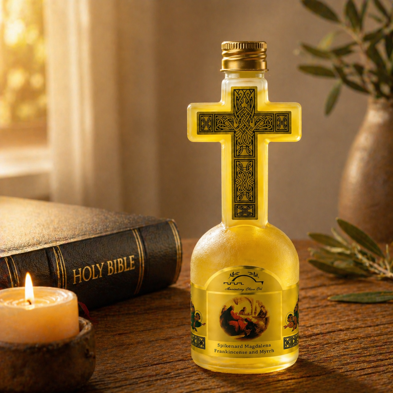 Holy Land Anointing Oil with Frankincense, Myrrh & Spikenard – Cross Bottle 120ml - Image 7