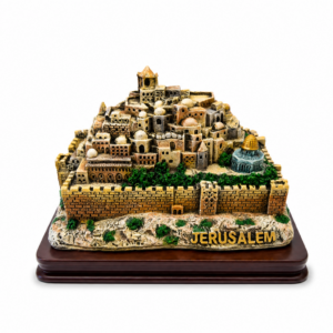 Jerusalem Statue on Wood Base – 3D Panoramic Holy City Replica – Christian Home Décor & Pray for Peace Gift (5")