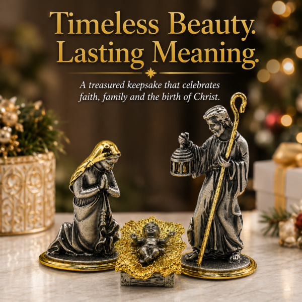 Metal Nativity Set | 3-Piece Holy Family Christmas Scene