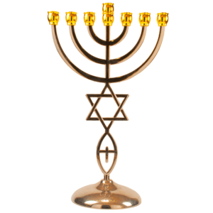 a menorah with the star of david and a fish