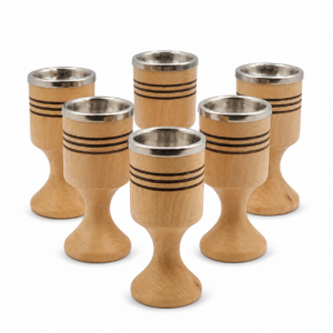 Handcrafted Olive Wood Communion Cups from the Holy Land with food-grade stainless steel inserts, 3.5-inch tall, set of 6 for church communion and Christian worship.