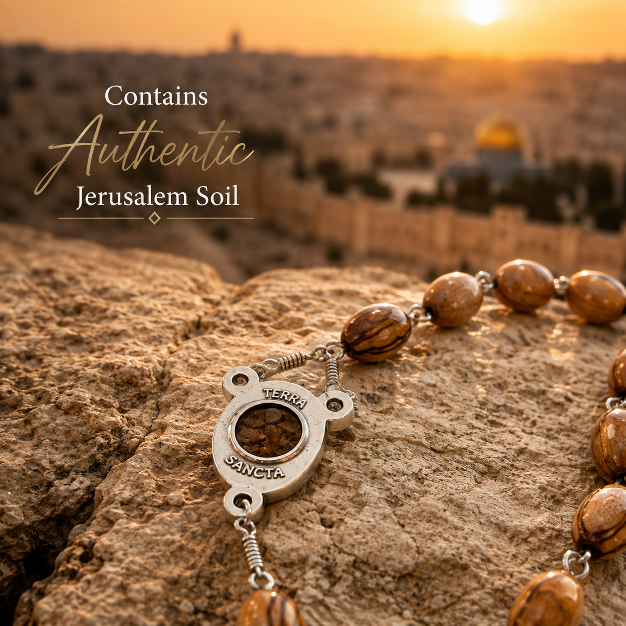 3 Arches USA Authentic Olive Wood Rosary with Crucifix & Jerusalem Soil – Handcrafted in Bethlehem - Image 5