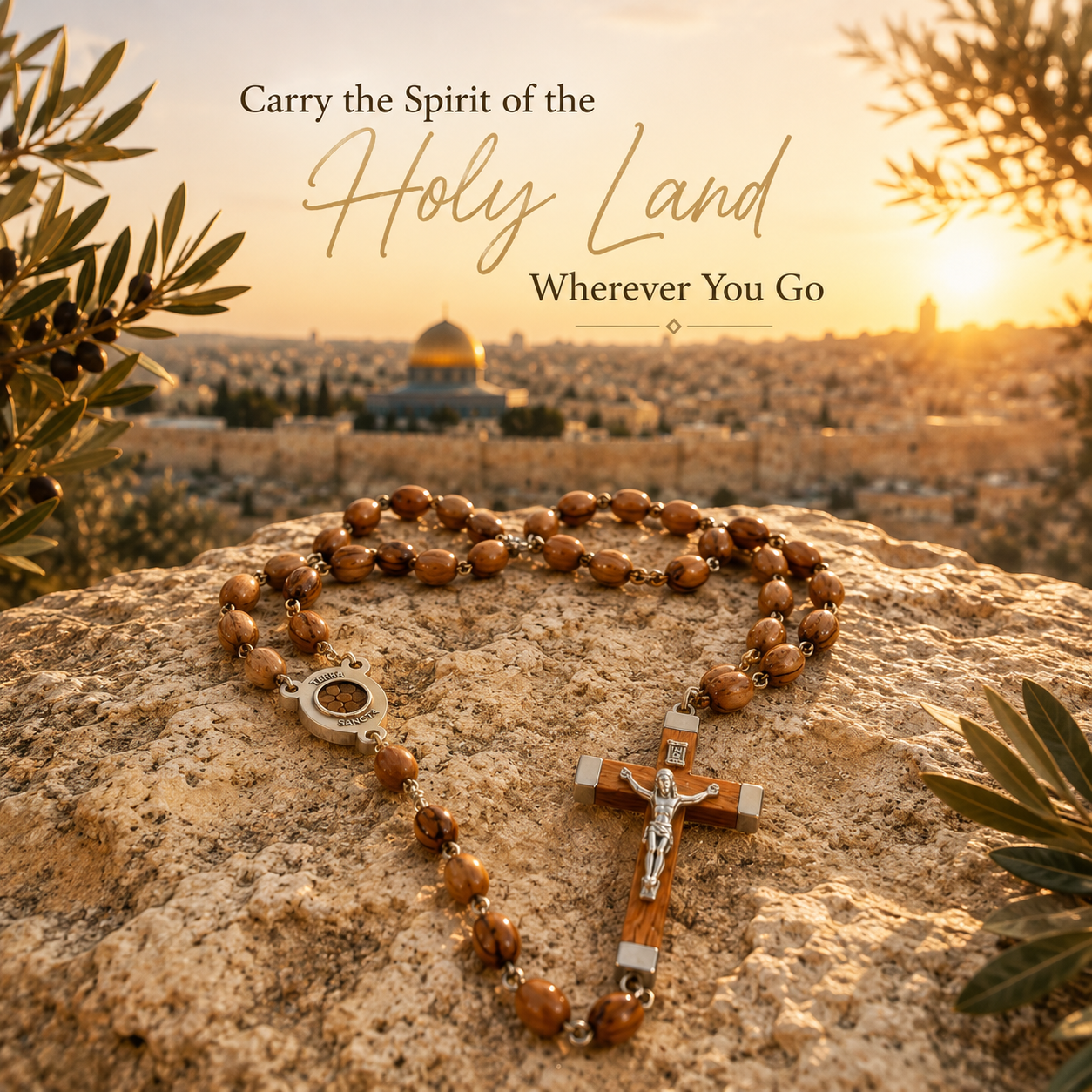 3 Arches USA Authentic Olive Wood Rosary with Crucifix & Jerusalem Soil – Handcrafted in Bethlehem - Image 6