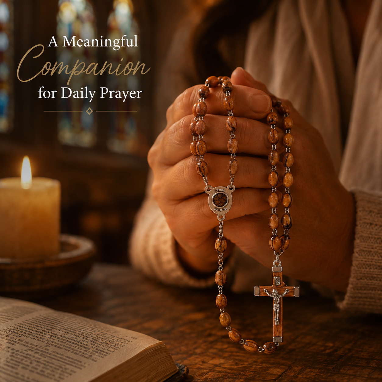 3 Arches USA Authentic Olive Wood Rosary with Crucifix & Jerusalem Soil – Handcrafted in Bethlehem - Image 7