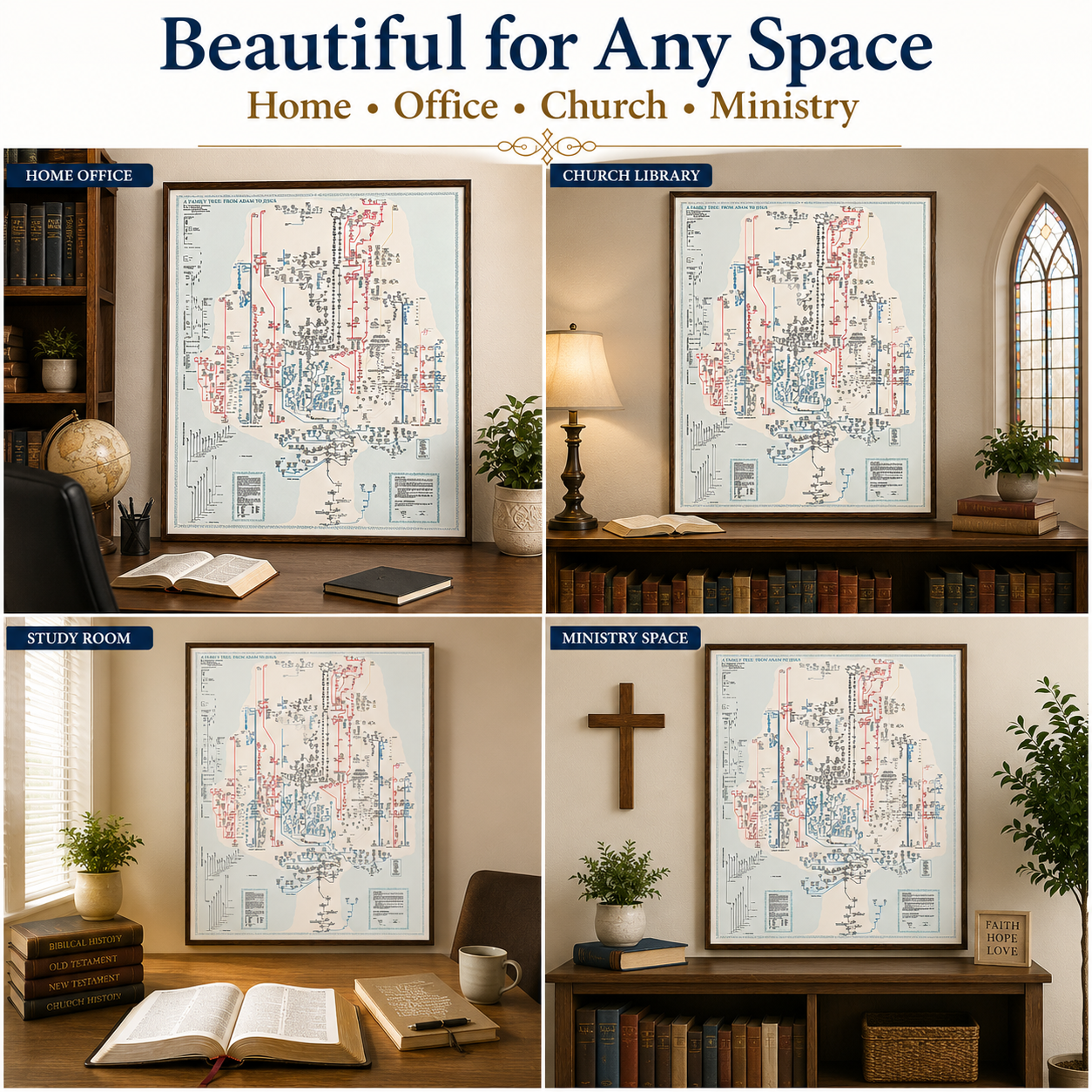 Family Tree from Adam to Jesus Poster – Biblical Genealogy Chart, Scripture Timeline Wall Art, Christian Bible Study & Church Teaching Poster (38" x 27") - Image 4