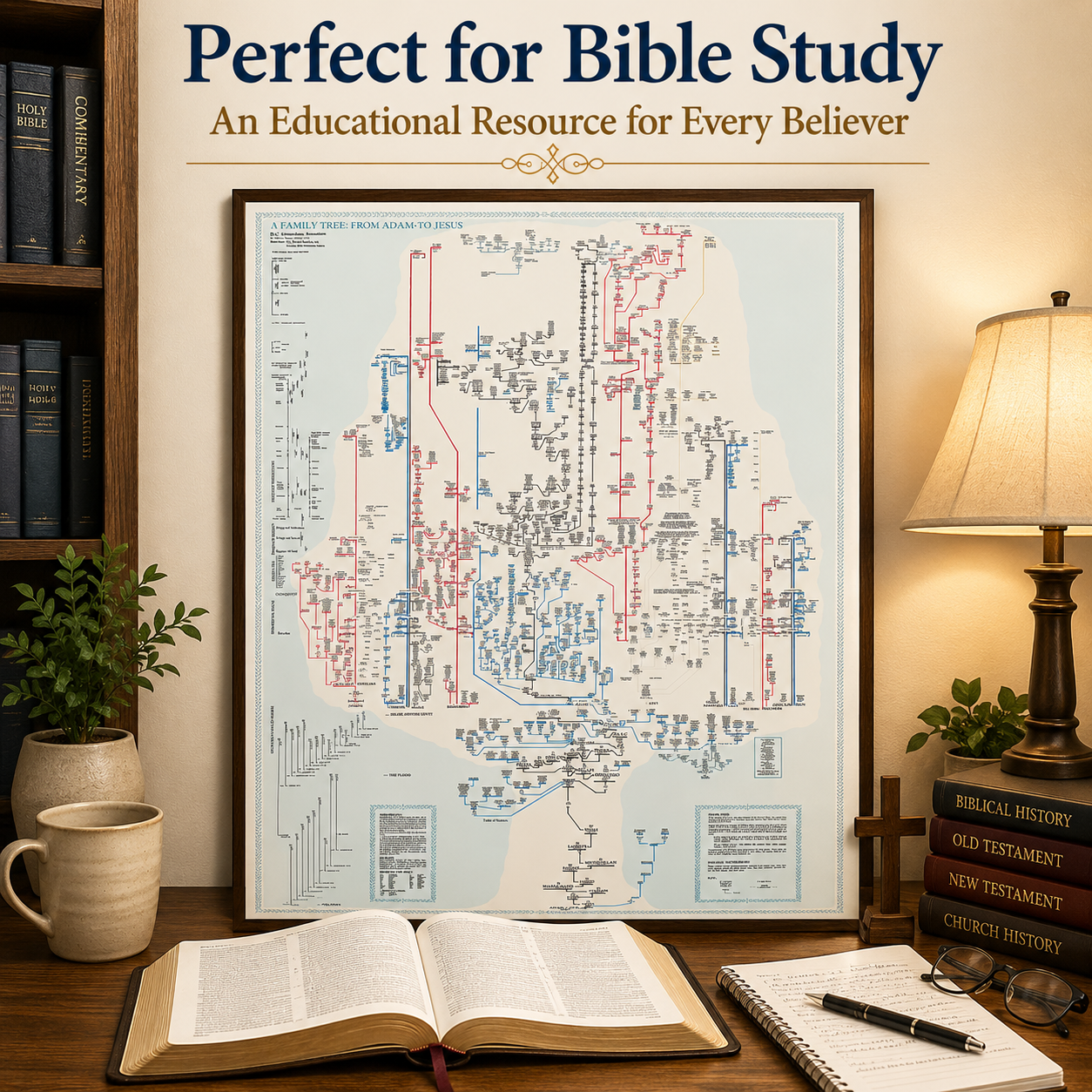 Family Tree from Adam to Jesus Poster – Biblical Genealogy Chart, Scripture Timeline Wall Art, Christian Bible Study & Church Teaching Poster (38" x 27") - Image 6