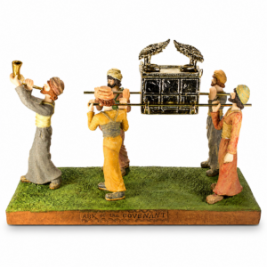 Large hand-painted Ark of the Covenant Statue featuring Levite priests carrying the sacred Ark, crafted from resin and measuring 15.4 x 8 x 11.5 inches for Christian home décor, churches, and biblical collections.