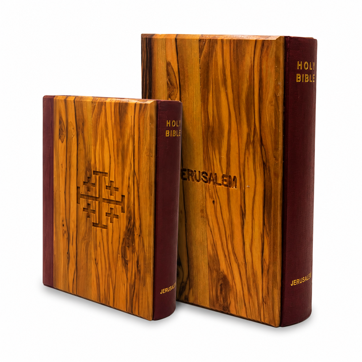 KJV Holy Bible with Olive Wood Cover from Jerusalem – Handcrafted King James Bible with Jerusalem Cross, Red Letter Edition & Holy Land Photos (Small & Medium)