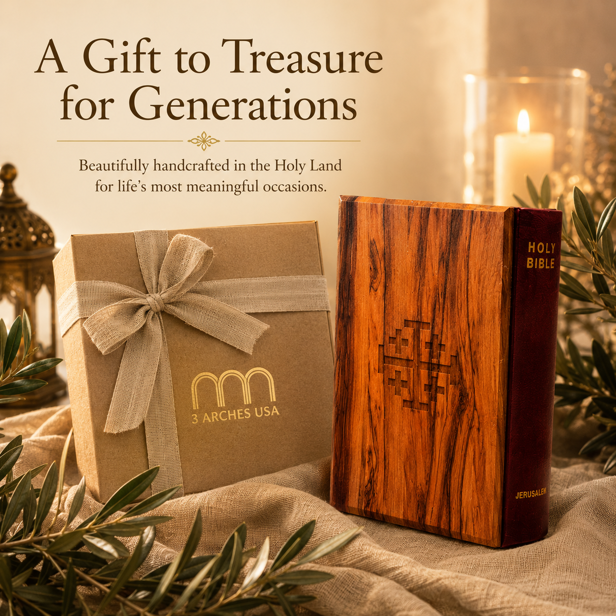 KJV Holy Bible with Olive Wood Cover from Jerusalem – Handcrafted King James Bible with Jerusalem Cross, Red Letter Edition & Holy Land Photos (Small & Medium) - Image 3