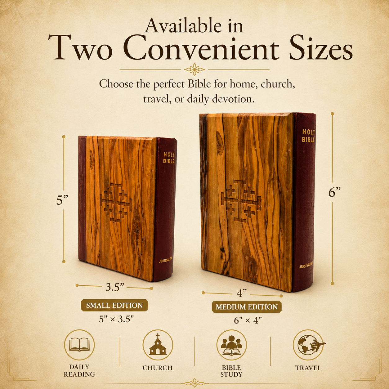 KJV Holy Bible with Olive Wood Cover from Jerusalem – Handcrafted King James Bible with Jerusalem Cross, Red Letter Edition & Holy Land Photos (Small & Medium) - Image 2