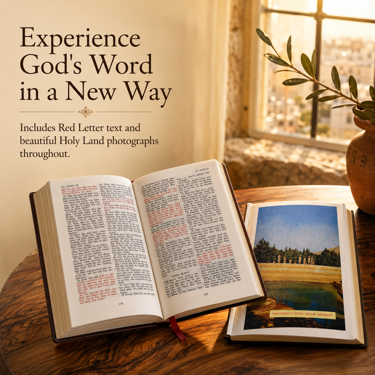 KJV Holy Bible with Olive Wood Cover from Jerusalem – Handcrafted King James Bible with Jerusalem Cross, Red Letter Edition & Holy Land Photos (Small & Medium) - Image 4