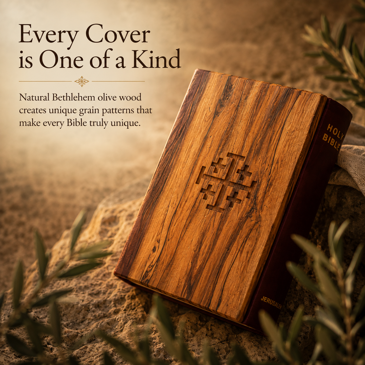 KJV Holy Bible with Olive Wood Cover from Jerusalem – Handcrafted King James Bible with Jerusalem Cross, Red Letter Edition & Holy Land Photos (Small & Medium) - Image 5