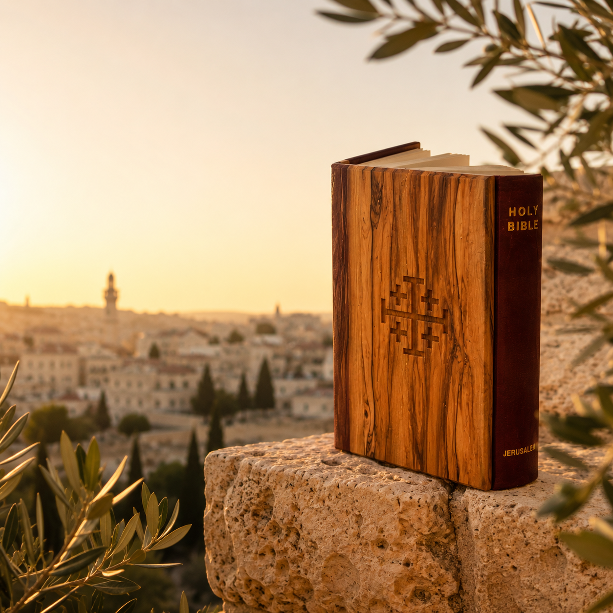 KJV Holy Bible with Olive Wood Cover from Jerusalem – Handcrafted King James Bible with Jerusalem Cross, Red Letter Edition & Holy Land Photos (Small & Medium) - Image 6