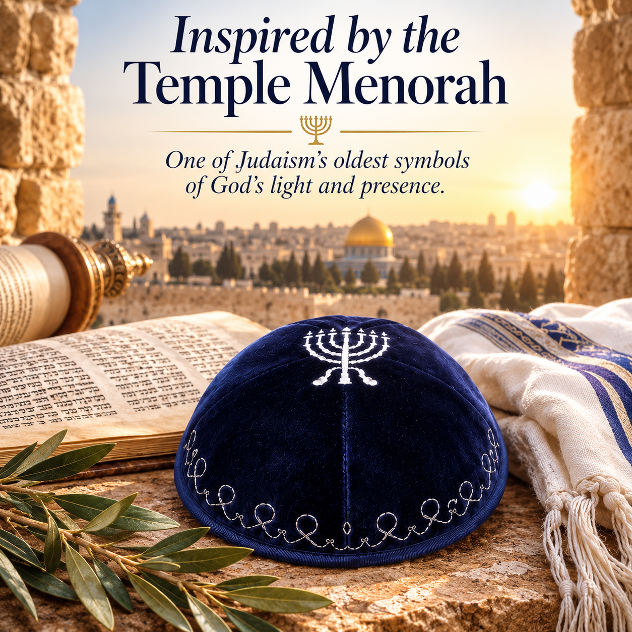 Menorah Kippah – Velvet or Satin Yarmulke with Seven Branch Menorah, Available in 6 Colors, Traditional Jewish Skullcap - Image 5