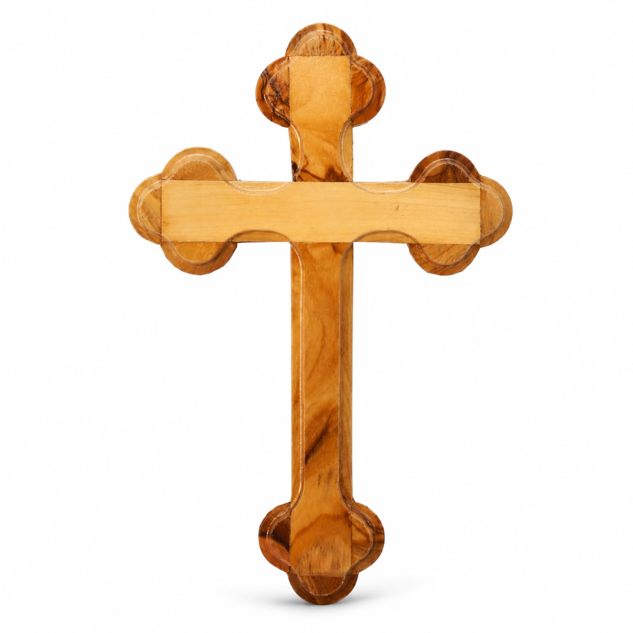 Handcrafted Olive Wood Byzantine Cross made from genuine Bethlehem olive wood, 5-inch Christian wall cross for home décor, prayer rooms, churches, and meaningful Christian gifts.