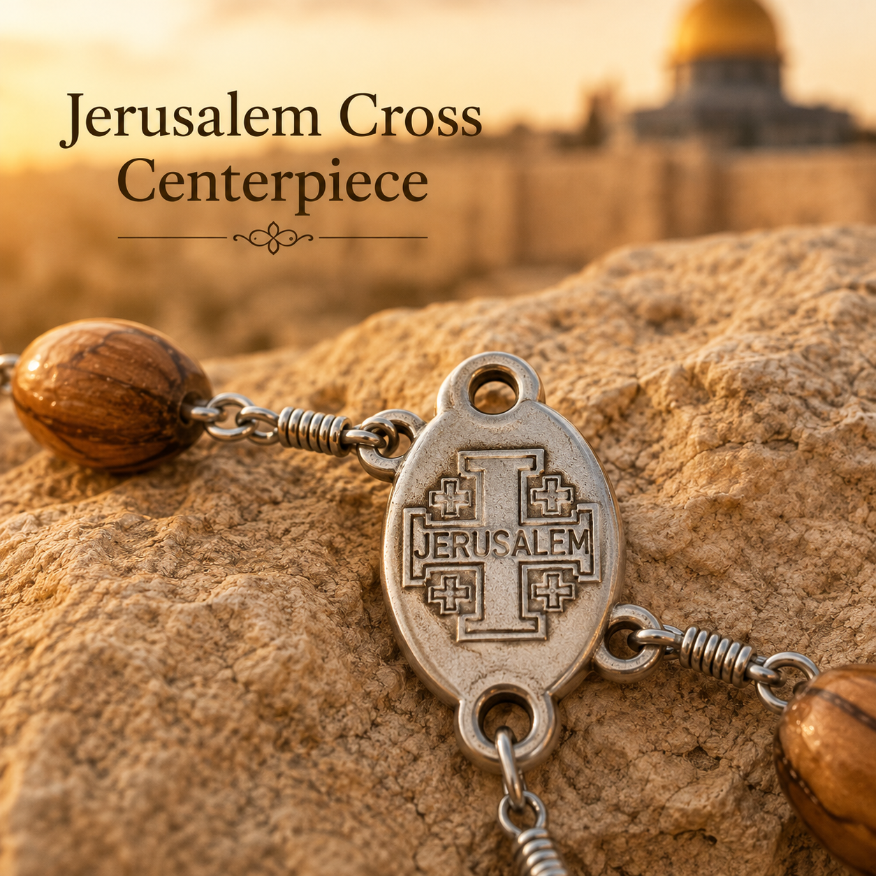 3 Arches USA Authentic Olive Wood Rosary Prayer Necklace with Crucifix, Jerusalem Cross & Jerusalem Soil - Image 3