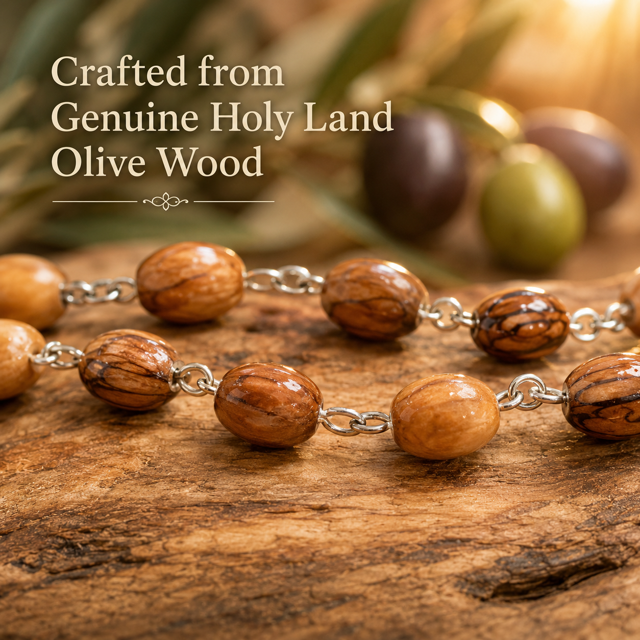 3 Arches USA Authentic Olive Wood Rosary Prayer Necklace with Crucifix, Jerusalem Cross & Jerusalem Soil - Image 5
