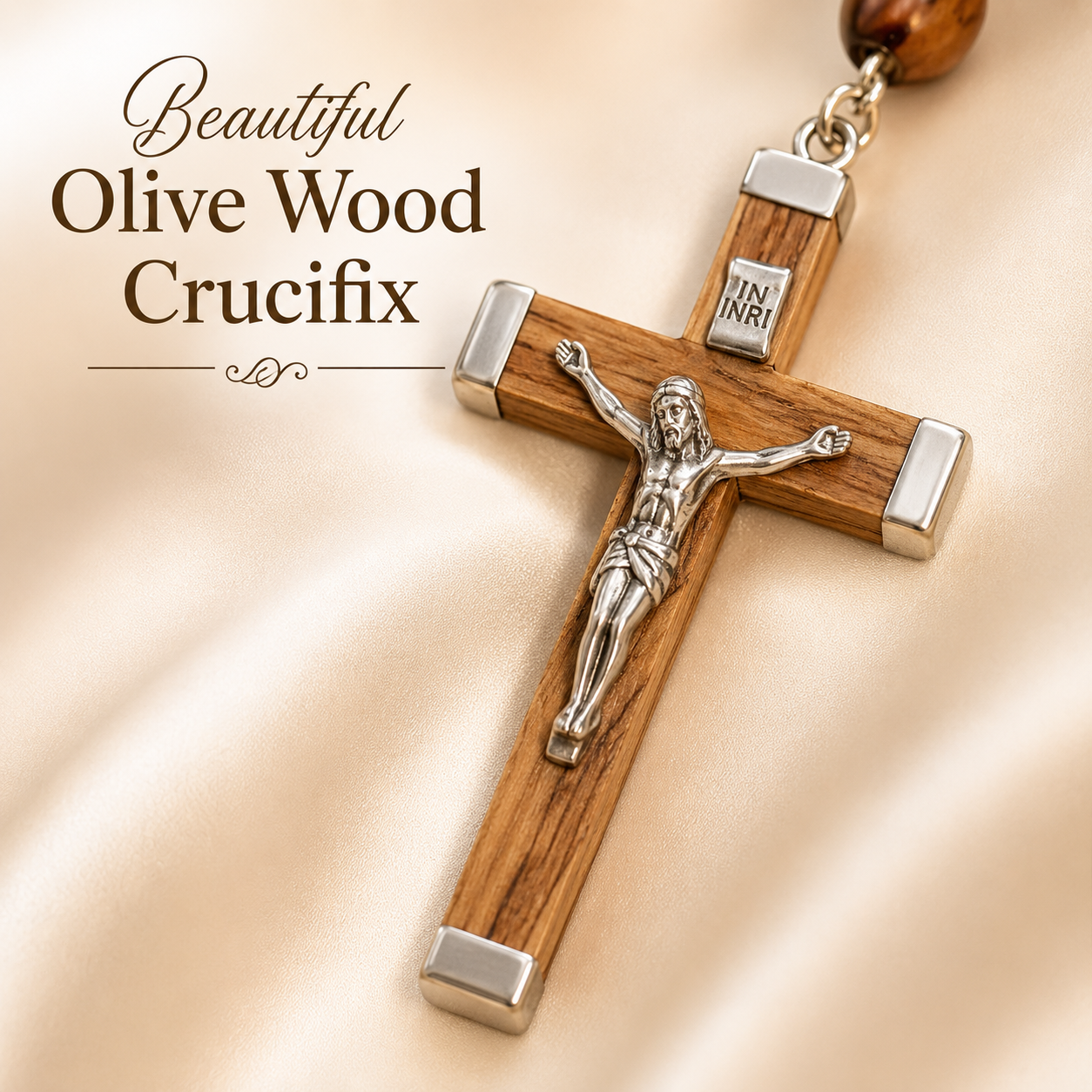 3 Arches USA Authentic Olive Wood Rosary Prayer Necklace with Crucifix, Jerusalem Cross & Jerusalem Soil - Image 7