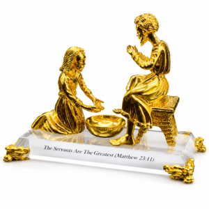Jesus Washing the Disciples' Feet Statue – Christian Figurine on Crystal Base