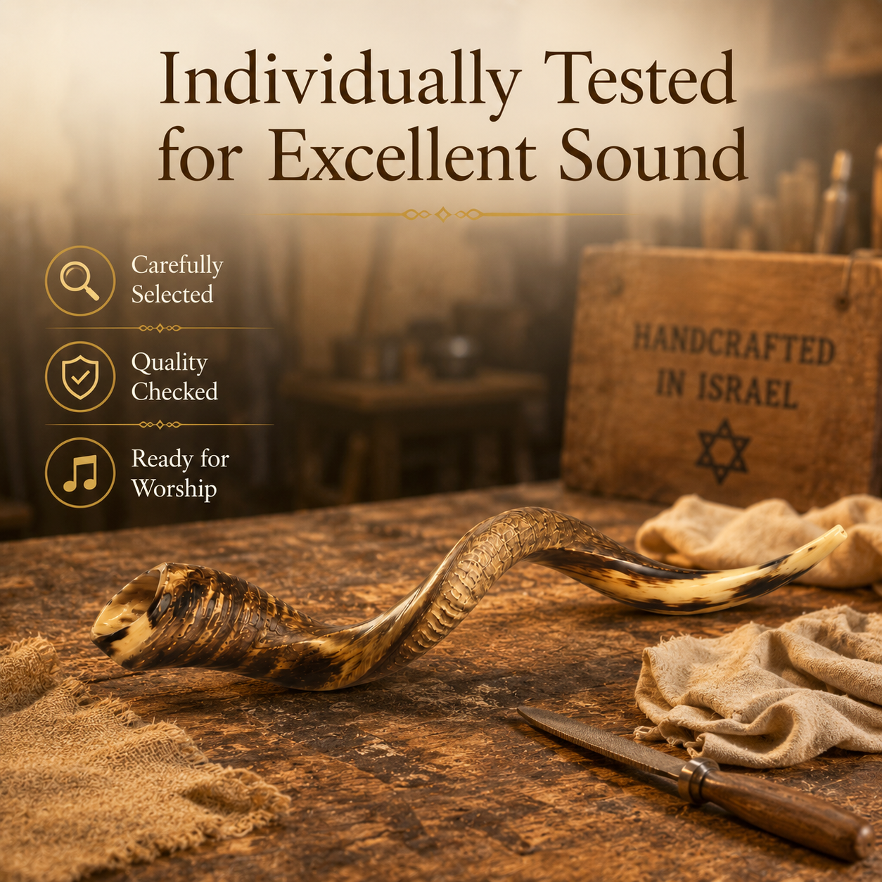 Yemenite Shofar from Israel – Authentic Kudu Horn Shofar, Handcrafted in Israel, Available in Sizes - Image 3