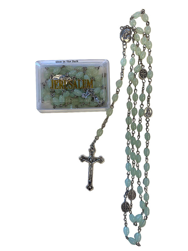 A glow in the Dark Rosary with its box
