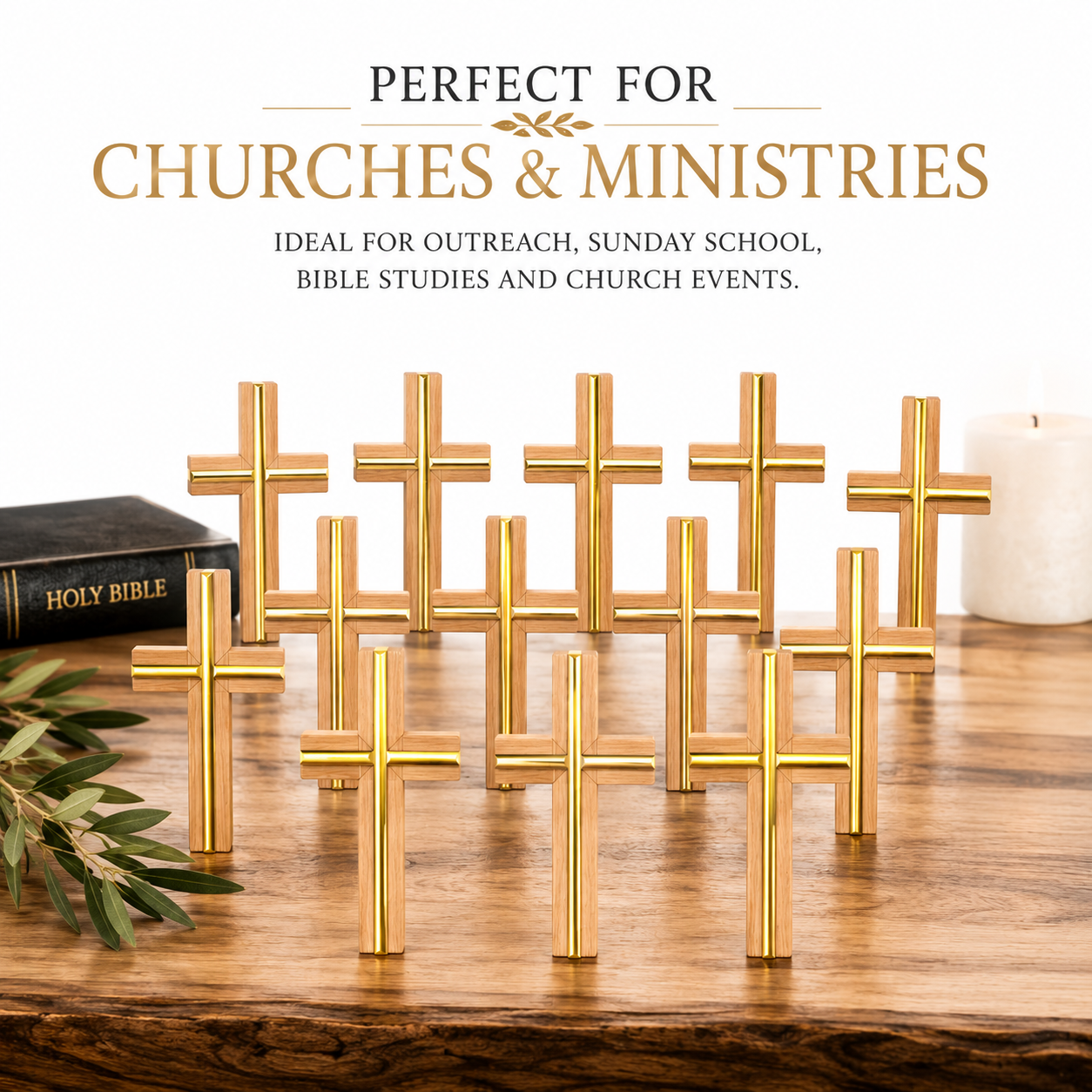 Wood Cross with Gold Inlay – 3" Wooden Christian Cross, Pack of 12 – Decorative Faith Crosses for Church, Sunday School, Baptism & Christian Gifts - Image 3