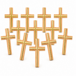 Pack of 12 wooden Christian crosses with elegant gold inlay, 3-inch decorative faith crosses for churches, Sunday school, Bible study, Christian gifts, and home décor.