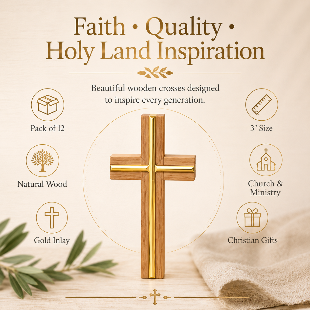 Wood Cross with Gold Inlay – 3" Wooden Christian Cross, Pack of 12 – Decorative Faith Crosses for Church, Sunday School, Baptism & Christian Gifts - Image 6