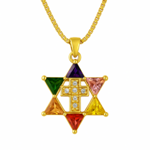 Messianic Star of David Necklace with Cross – Christian Jewish Pendant with Colorful Crystal Stones, Hebrew Roots Faith Jewelry, Gift for Men & Women