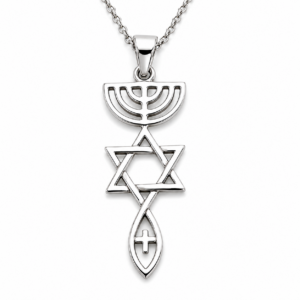 Sterling Silver Messianic Pendant Necklace 925 – Star of David Menorah Fish Cross Symbol – Hebrew Roots Christian Jewelry Gift