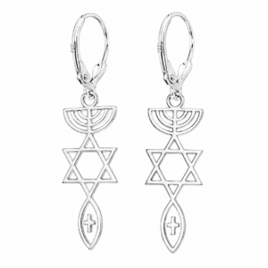 Sterling Silver Messianic Earrings – Menorah Star of David Fish Cross Earrings – Messianic Jewish Faith Jewelry