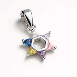 Star of David Sterling Silver Necklace for Women - 925 Sterling Silver Pendant with Multicolor CZ Stones - Holy Land Jewelry with 18in Chain