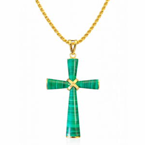 Malachite Cross Necklace – Gold Plated Christian Cross Pendant with Genuine Malachite Stone & 20" Rope Chain – Faith Jewelry Gift