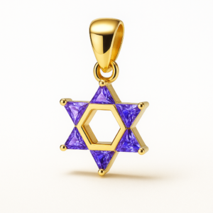 Gold plated 925 sterling silver Star of David necklace with colorful cubic zirconia stones and 20-inch chain, available in 8 variations