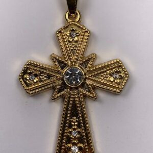 Gold Plated Cross With Rhinestones and Chain