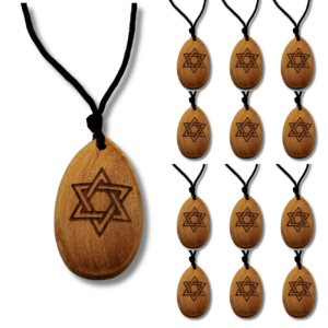 Star of David Necklace - Handmade Wooden Pendant with 18in Rope Cord - Holy Land Souvenir from Jerusalem - Natural Wood Religious Jewelry Present Set of 12 (1in Pendant)
