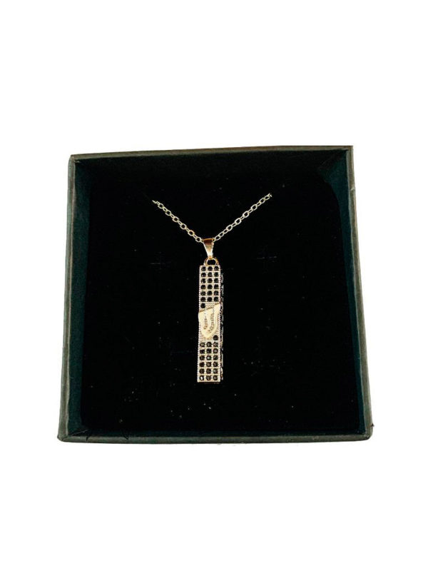 A square Mezuzah necklace in a black gift box