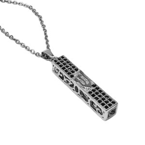 Silver Plated Judaica Pendant Necklace with Square Mezuzah Charm, Gem Cut Crystals