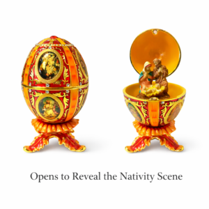Christian Enamel Faberge Egg Replica - 5" Holy Family Religious Ornament with Rhinestones & Magnetic Closure - Christmas Decorations & Birthday Gifts for Women - Elegant Home Decor