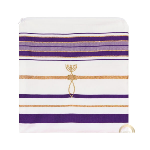 Yeshua Light of The World Prayer Shawl, Tallit Purple Color with Matching Bag – Purple/Gold - Image 9