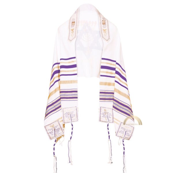 Yeshua Light of The World Prayer Shawl, Tallit Purple Color with Matching Bag – Purple/Gold - Image 4