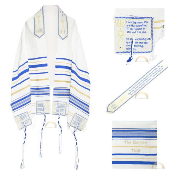 The Blessing Tallit, Messianic Prayer Shawl Christian, Royal Blue Messianic Tallit 72”X22” With Bag, Israel Design.