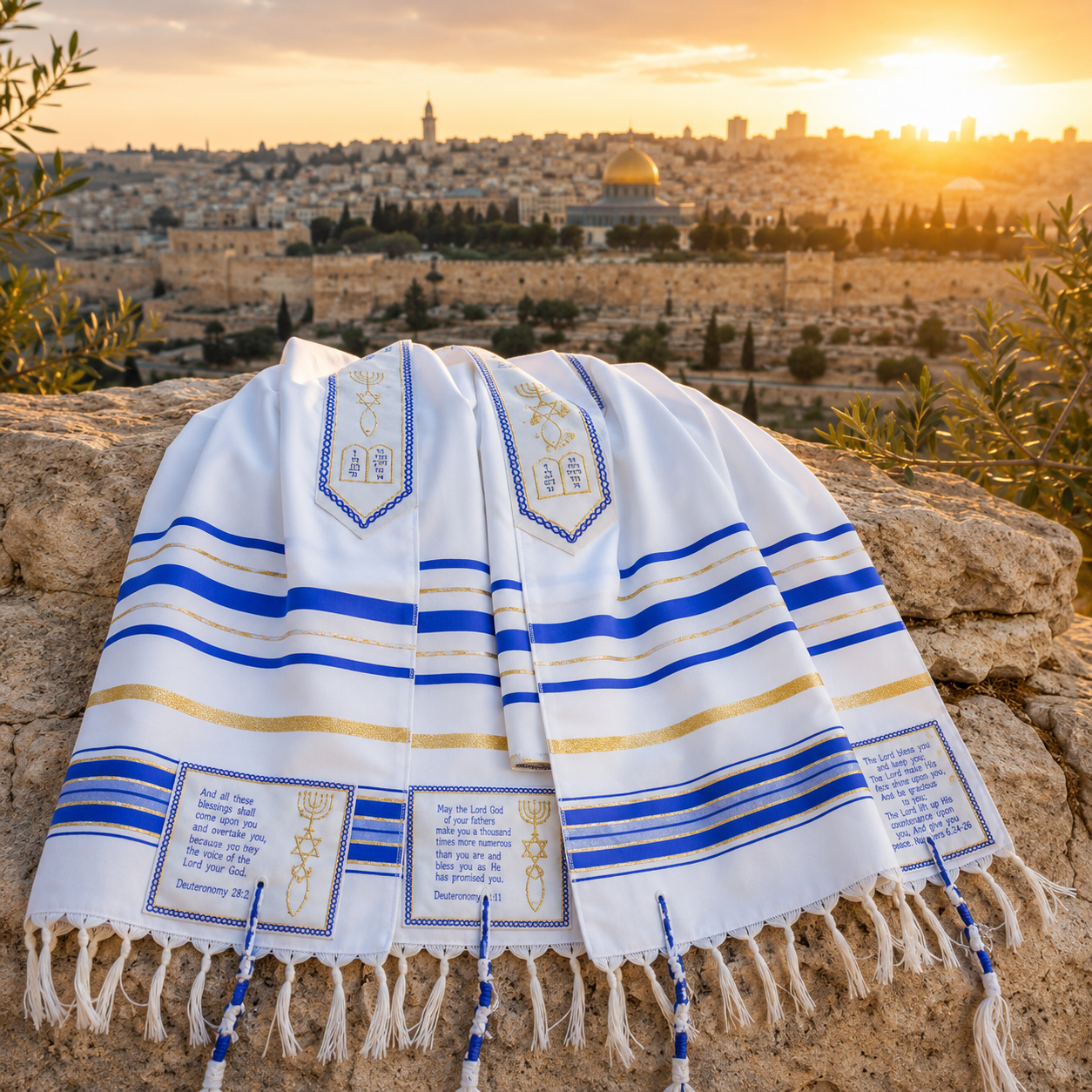 The Blessing Tallit, Messianic Prayer Shawl Christian, Royal Blue Messianic Tallit 72”X22” With Bag, Israel Design. - Image 8