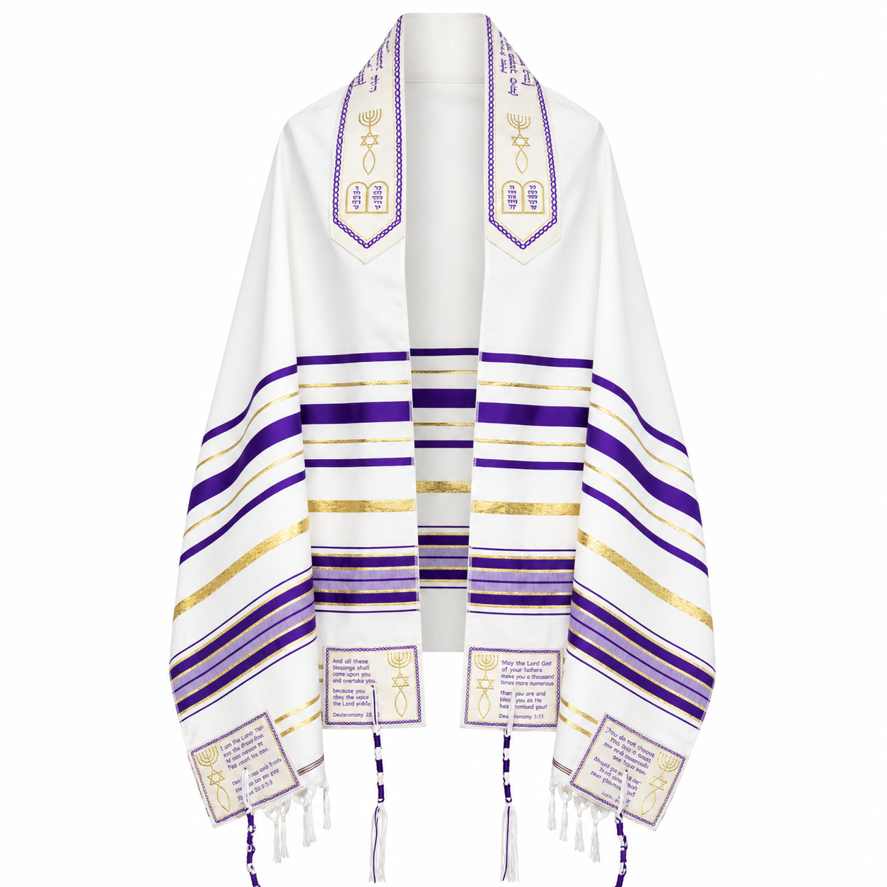 The Blessing Tallit, Messianic Prayer Shawl Christian, Purple Messianic Tallit 72”X22” With Bag, Israel Design.