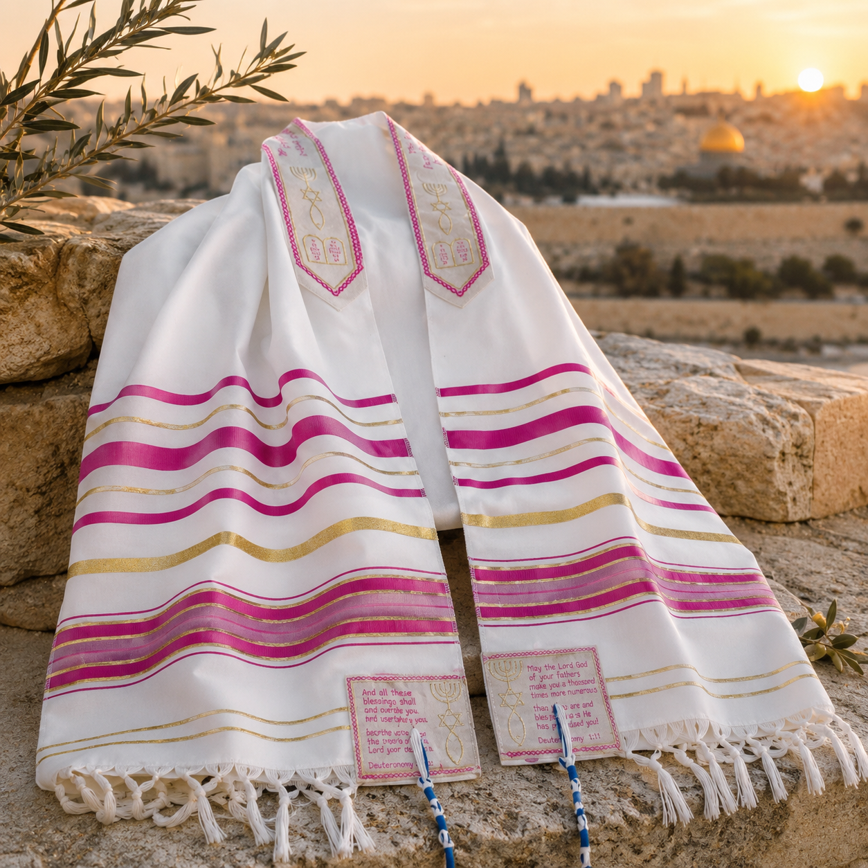 The Blessing Tallit, Messianic Prayer Shawl Christian, Pink Messianic Tallit 72”X22” With Bag, Israel Design. - Image 5