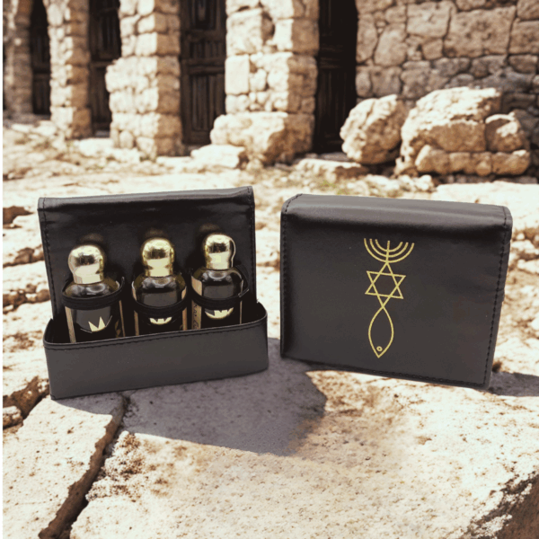 Holy Land Anointing Oil Set - Frankincense & Myrrh, Rose of Sharon & Pomegranate - 0.6 fl.oz Each Bottle in Leather Case - Made in Bethlehem with Virgin Olive Oil - Image 5