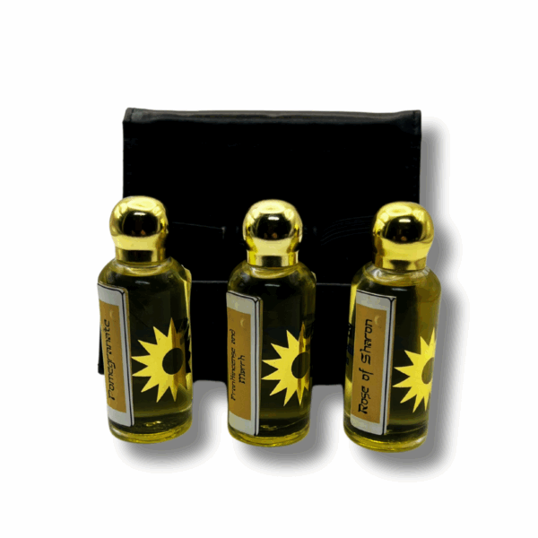 Holy Land Anointing Oil Set - Frankincense & Myrrh, Rose of Sharon & Pomegranate - 0.6 fl.oz Each Bottle in Leather Case - Made in Bethlehem with Virgin Olive Oil - Image 4