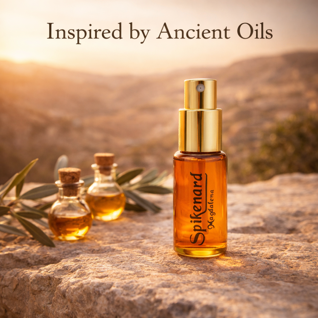 Spikenard Magdalena perfume inspired by ancient biblical oils including spikenard and myrrh from the Holy Land.